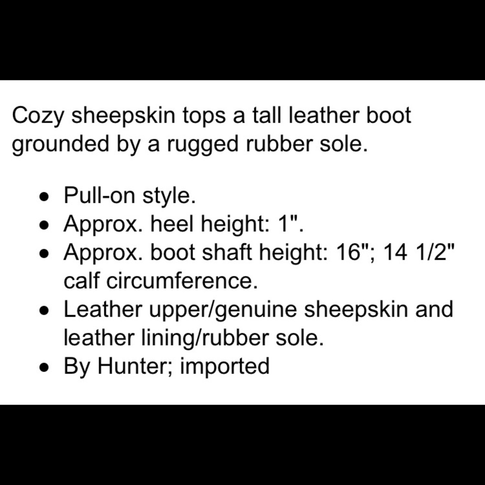 New Hunter Boot  Black Leather / Shearling 7 $395 - Picture 4 of 8